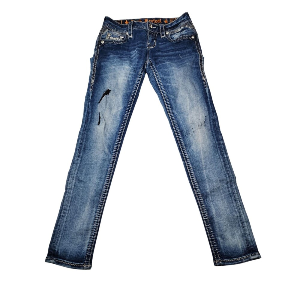 Rock Revival Celinda Jeans Womens 24 Blue Ankle Skinny Distressed